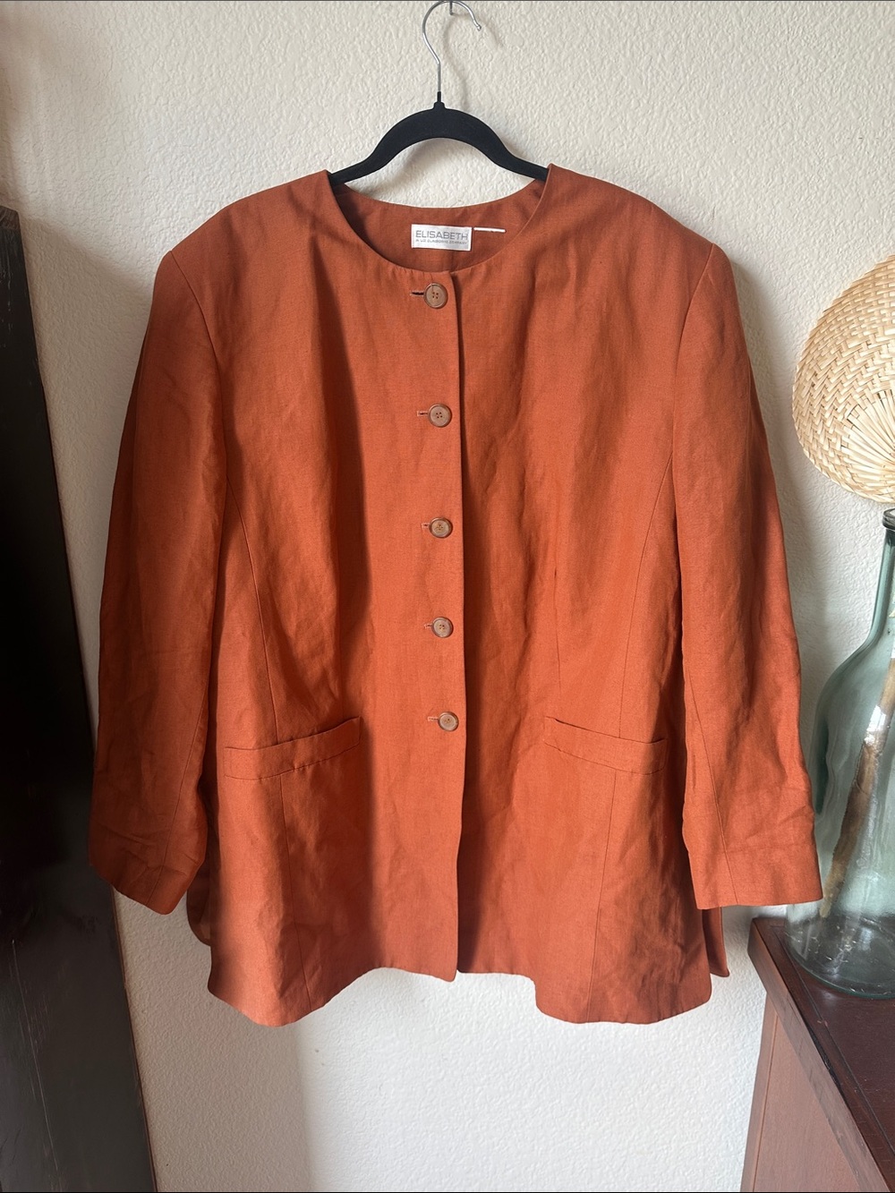 Liz Claiborne Rust Orange Collarless Button Jacket